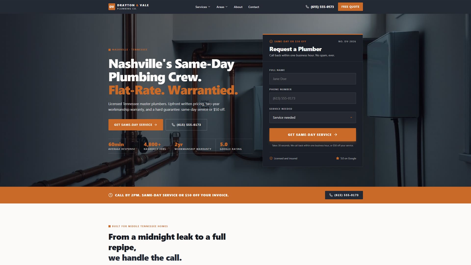 Plumber website homepage