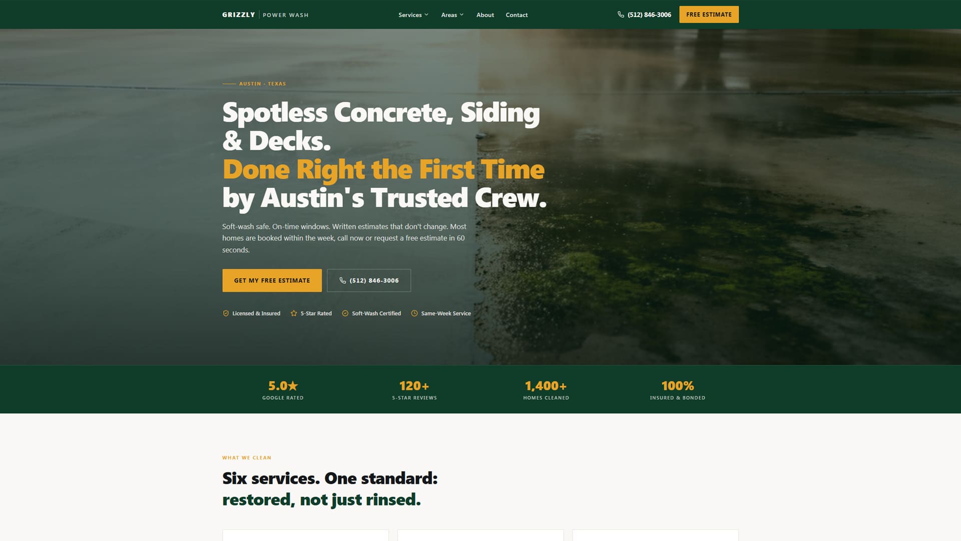 Pressure washing website homepage